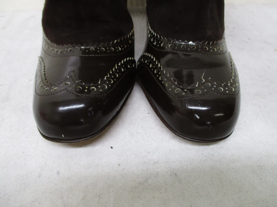 Botas femininas Alexandra Neel couro marrom camurça zíper salto alto panturrilha média tamanho 40 EUR - Imagem 3 de 4