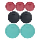 Pyrex 7 Lid Bundle in Sangria Red, Black, and Turquoise for 7200, 7201, and 7203