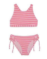 Splendid L109055 Girls' Pink Amos Stripe High Neck Swim Set Size 14