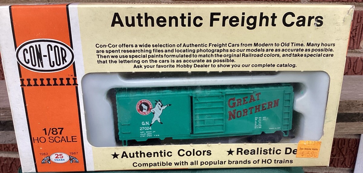 HO Scale Con-Cor 40' Std Steel Great Northern Boxcar GN 27024 | eBay