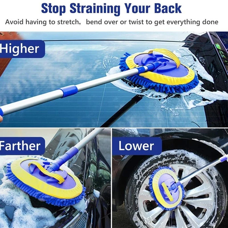 Microfiber Car Wash Brush Cleaning Mop Auto Truck 47.5" Long Handle Extension - Image 2 of 4