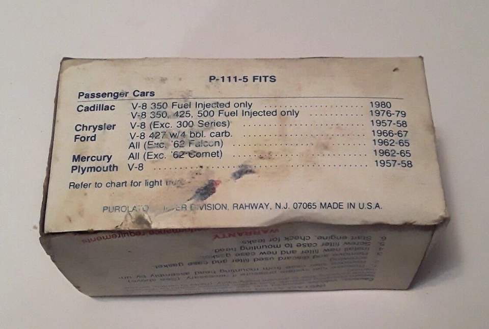 Filtro de gasolina Purolator P-111-5 Ford Chevrolet Dodge Mercury Comet 1955-1963 Foto 3 de 3