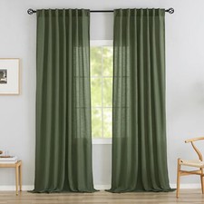 Olive Linen Back Tab Curtains 102 Inches Long 2 Panels Set for High Windows -...