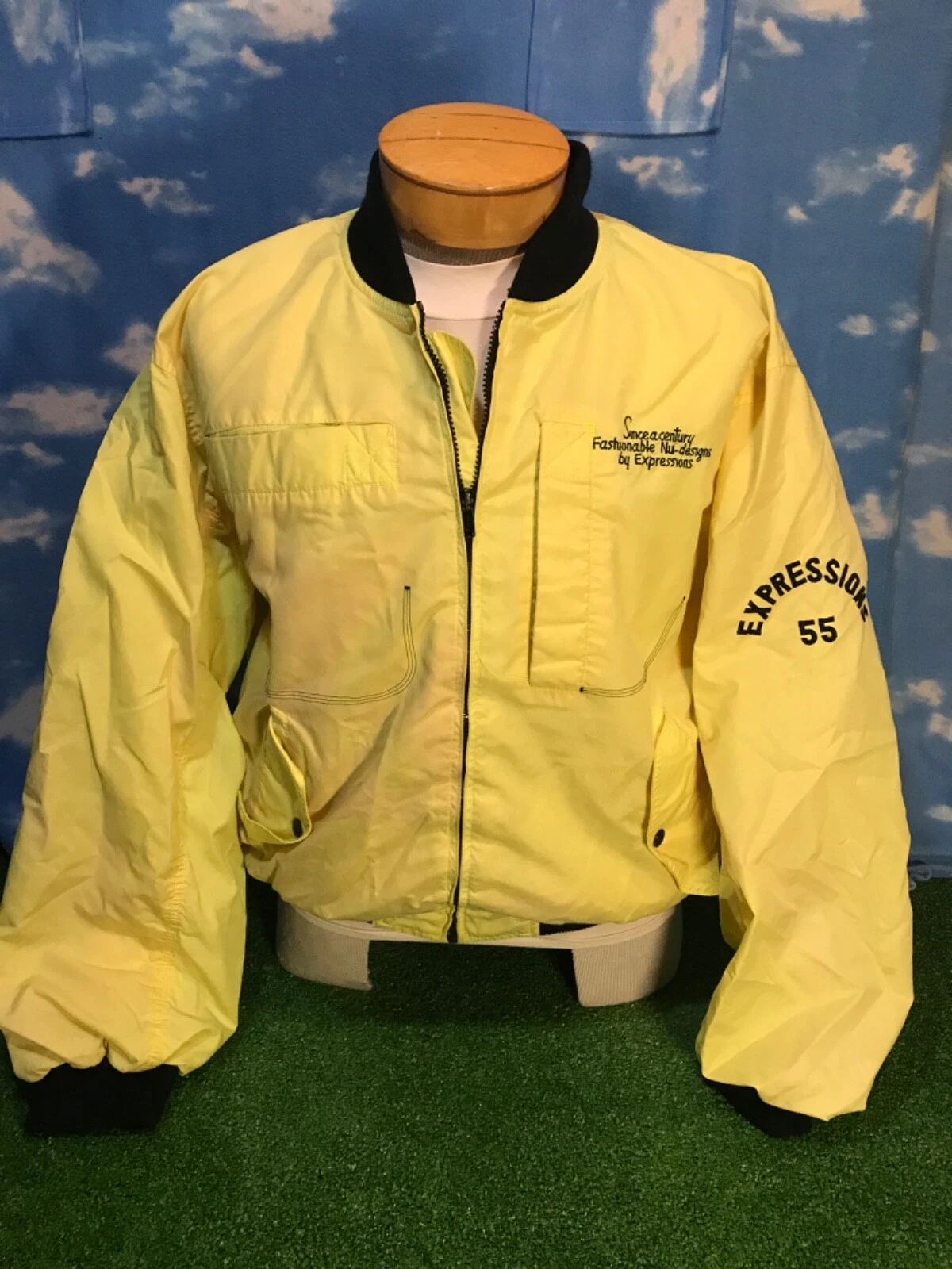 Vintage Expressions Nylon Bomber Jacket Coat Large L Yellow 80s 38 S16