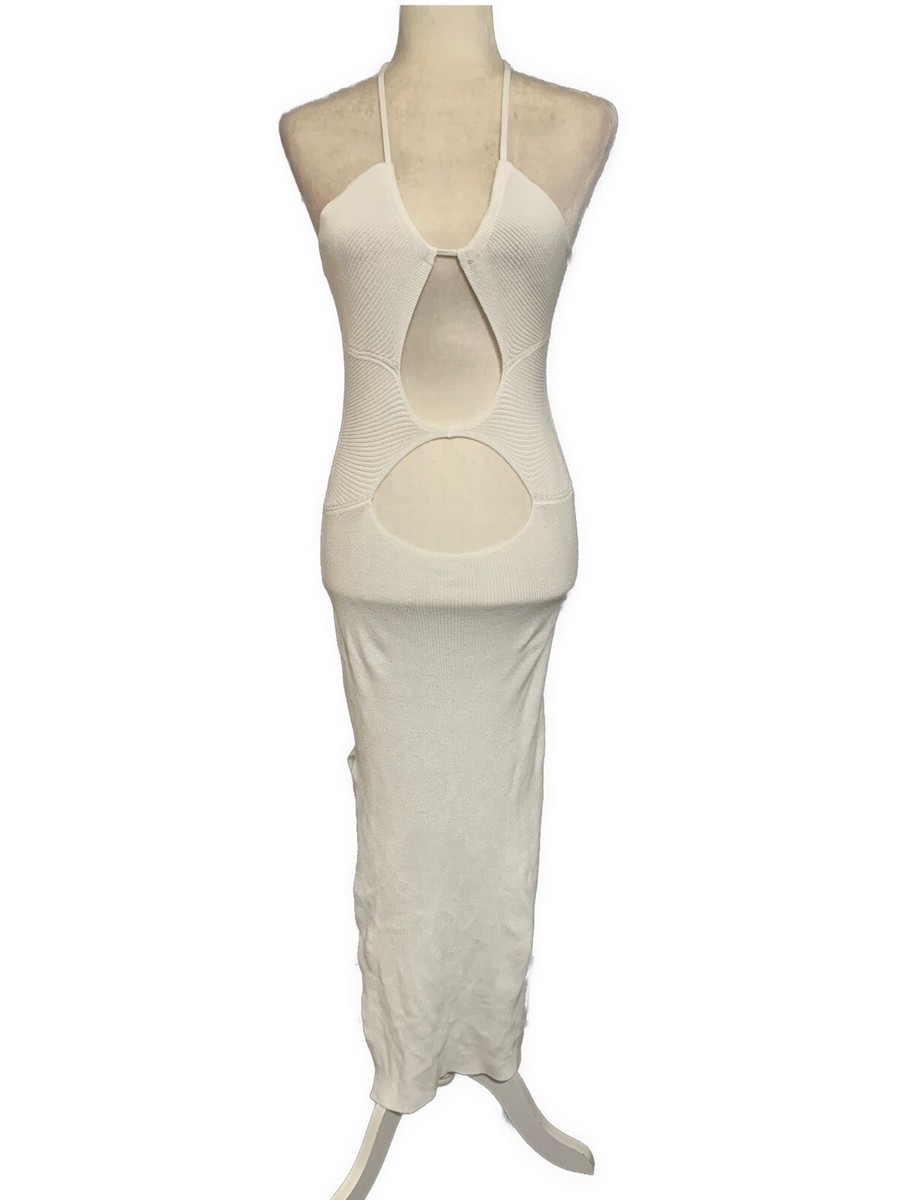 open front halter dress Audrey Twist- Front Halter Maxi Dress- cream