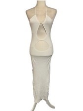 Womens Solid White Open Front Halter Tank MIDI Sweater Dress Small