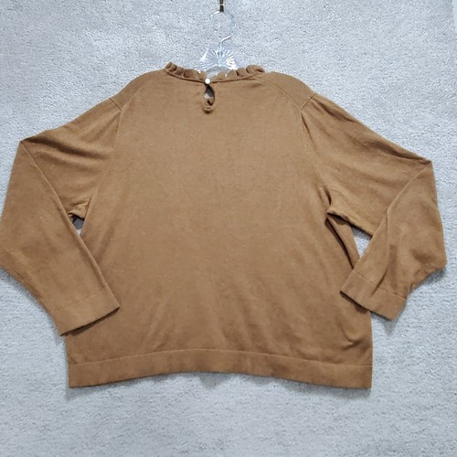J.CREW Sweater Women's 2X Brown 100% Cotton Keyhole Back Ruffle Neck Pullover - Picture 8 of 14