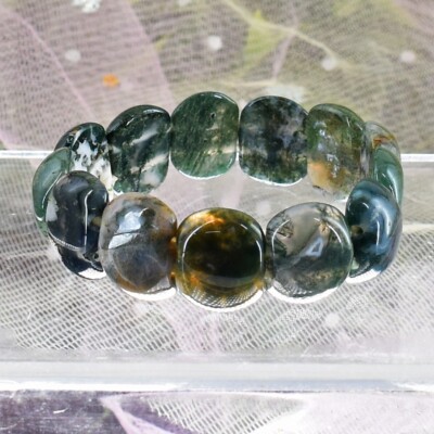 Tolles dehnbares Armband Moosachat 181,00 kt funkelndes Perlen VK 56 E646