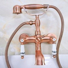 Red Copper Wall Mount Bathroom Clawfoot Bath Tub Faucet Filler Hand Shower