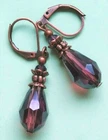 PURPLE PLUM Crystal teardrop earring COPPER LEVERBACK handmade X2