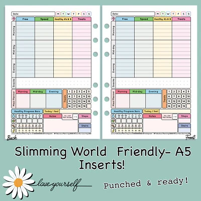 A5 FOOD Compatible SLIMMING WORLD WEIGHT LOSS JOURNAL PAGE PLANNER INSERTS KIKI