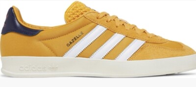 Size 10.5- Adidas Originals Men's Gazelle Indoor Shoes, Yellow/White/Dark Blue.