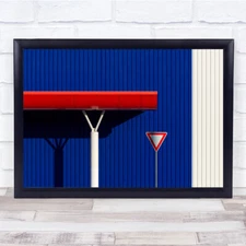 Abstract Urban Minimal Shadow Blue Red Sign Minimalism Wall Art Print