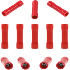 100Pcs Red  Insulated Butt Splice Wire Crimp Connectors Wire Terminals 22-18AWG
