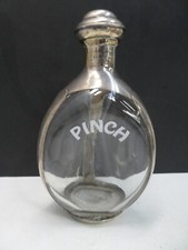 ANTIQUE PINCH DIMPLED WHISKY SILVER BOUND GLASS  BOTTLE DECANTER ENAMEL PAINTED