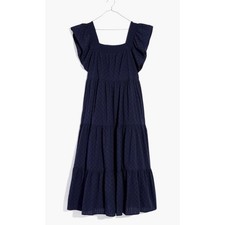 Madewell Ruffle Sleeve Tiered Midi Dress Textured 100% Cotton Small Smocked