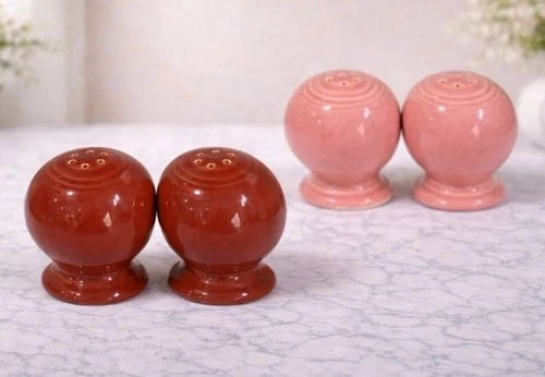 Fiesta Pink Rose Pink & Paprika Round Ball Salt  Pepper Shakers Homer Laughlin