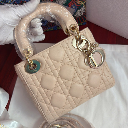 Christian Dior Lady Dior Mini Lambskin Pink Top Handle Crossbody Dust Bag GHW