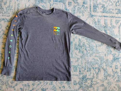 Billabong Mens Small Long Sleeve T Shirt Gray Rainbow Logo Sleeve Surf Skate Tee