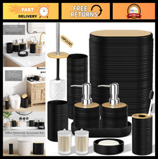 Luxury 10PC Black Bathroom Accessories Set - Trash Can, Toilet Brush Soap Disp