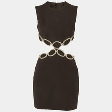 Valentino Black Crepe Embellished Cut Out Mini Dress S