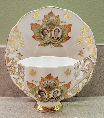 1959 CANADA Bone China QUEEN ANNE England ELIZABETH II & PHILIP Cup & Saucer