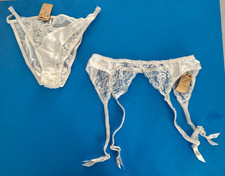 CHRISTIAN DIOR INTIMATES VINGAGE SHEER BIKINI  GARTER BELT BOTH LG - White NWT