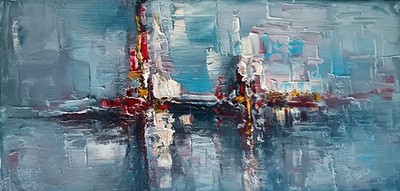 Abstrakte Meereslandschaft Original Ölgemälde handgemalt Impressionist Miniatur 6x12