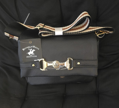 Beverly Hills Polo Club Black Small Crossbody Bag Magnetic, Strap, Gold Hardware