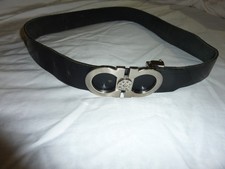 Ferragamo Buckle NB40-BN W/Black Leather 1.5" Wide Belt Size 34