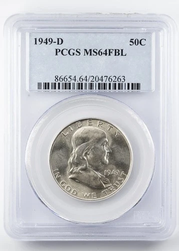 Certified 1949-D Franklin Half Dollar PCGS MS64 FBL Silver 50c