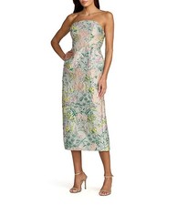 Mac Duggal Floral Brocade Strapless Side Seam Pockets Sheath Midi Dress - size 6