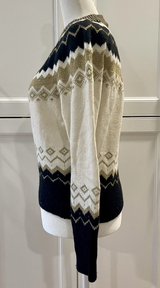 Suéter Pullover Para Mujer Ann Taylor Dorado Crema Negro Geométrico Manga Larga XSP Foto 4 de 4