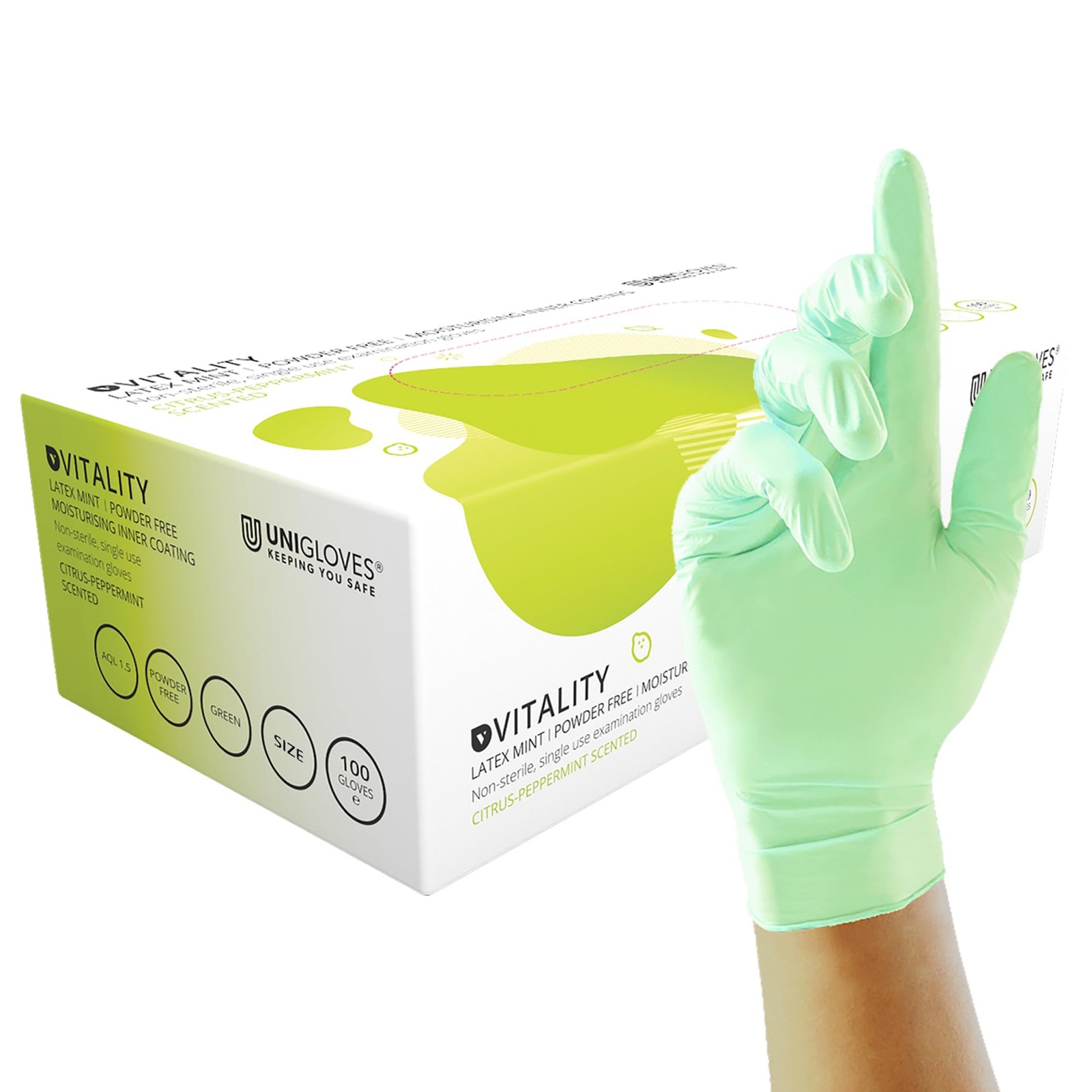 UNIGLOVES Vitality Guanti Monouso in Lattice al Mentolo - Multiuso, Profuma uupl