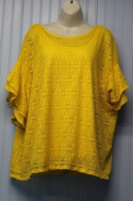 Ruby Rd. bright yellow textured stretch sheer pullover top w/matching shell 2X