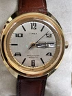 1970s Timex Watch Mens Automatic Viscount Day Date Silver Dial 40mm