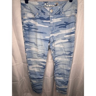 Seven7 Starlette Crop Jeans Size 12 Blue Fatigue Back Button Pockets