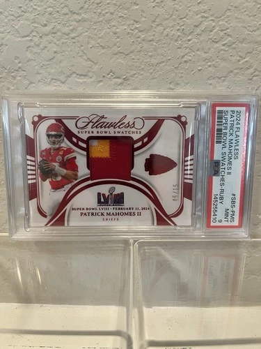 2024 Flawless Patrick Mahomes ll SUPER BOWL SWATCHES - RUBY 05/15 PSA MINT 9