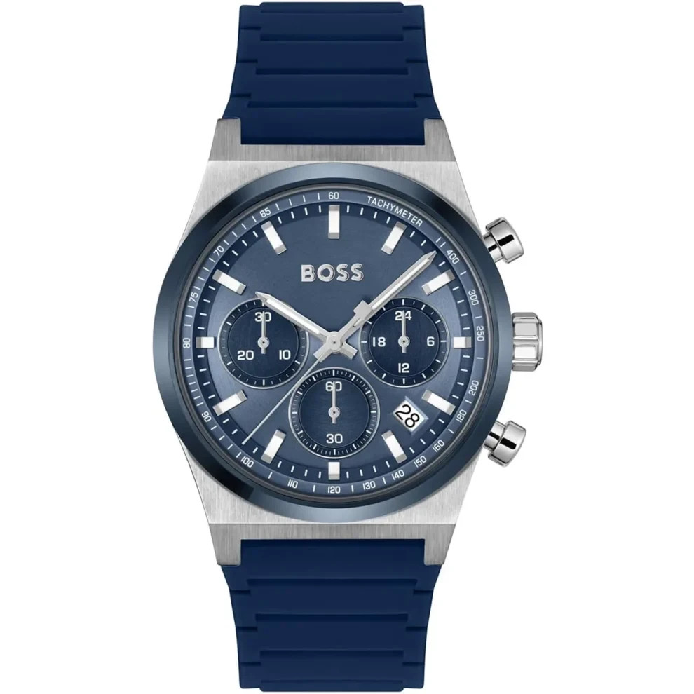 Hugo Boss Candor Men's Watch Chronograph Blue Dial Rubber Strap 1514243