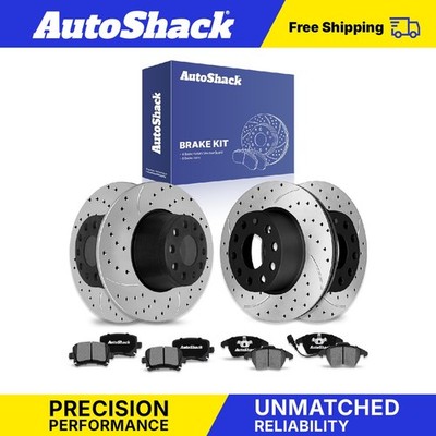 Front Rear Drilled Slotted Brake Rotors Ceramic Pads for VW Jetta 2005-2009
