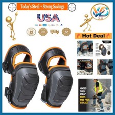 Heavy Duty Hinged Knee Pads Gel Foam Protectors Buckle Thigh Strap Black