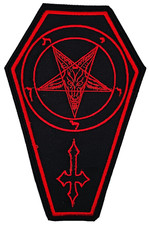 RED BAPHOMET SIGIL INVERTED CROSS coffin border EMBROIDERED PATCH