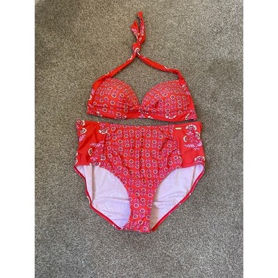 Joules Jasmin Bikini Größe 14-16 Rot Blumendruck Zweiteiler Neckholder Sommer 