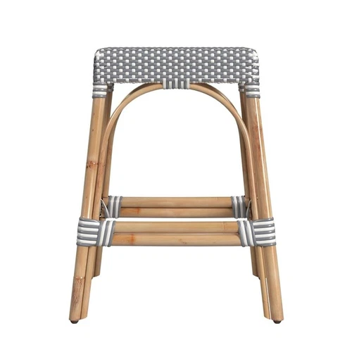 Butler Specialty Company Robias Rattan 24.5" Counter Stool - White And Gray Dot - Picture 1 of 6