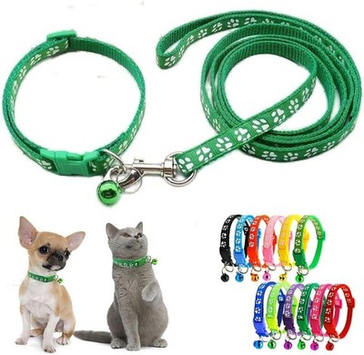 Grünes Welpenhalsband mit Glöckchen-Leine-Set, Nylon Basic reflektierendes k