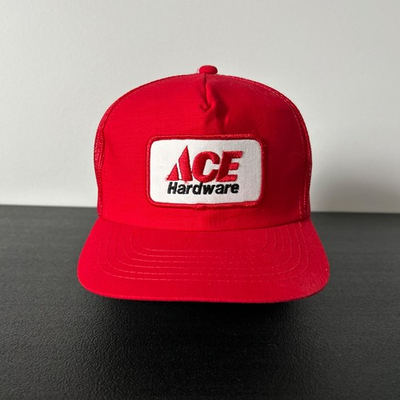 #ad Vintage 80s Ace Hardware Trucker Hat Cap Snap Back Adjustable Red Mesh Back Mens $19.95
