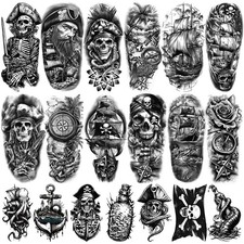 77 Sheets Pirate Temporary Tattoos Adult,Captain Anchor Compass Sailboat Tattoos