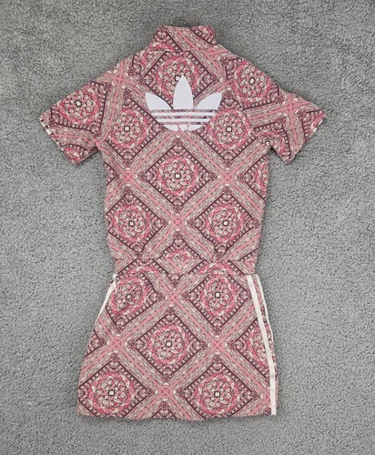 Adidas Dress Girls Small Pink Stained Glass Trefoil Zip Up Pockets Short Retro - Picture 6 of 10