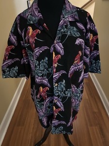 Paradise Found Hawaiian Magnum PI Parrot Hawaiian Shirt Black XL Vintage