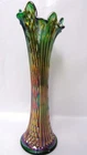 Vintage Fenton Green Carnival Glass Pulled Stretch Vase Stripes & Diamonds b769
